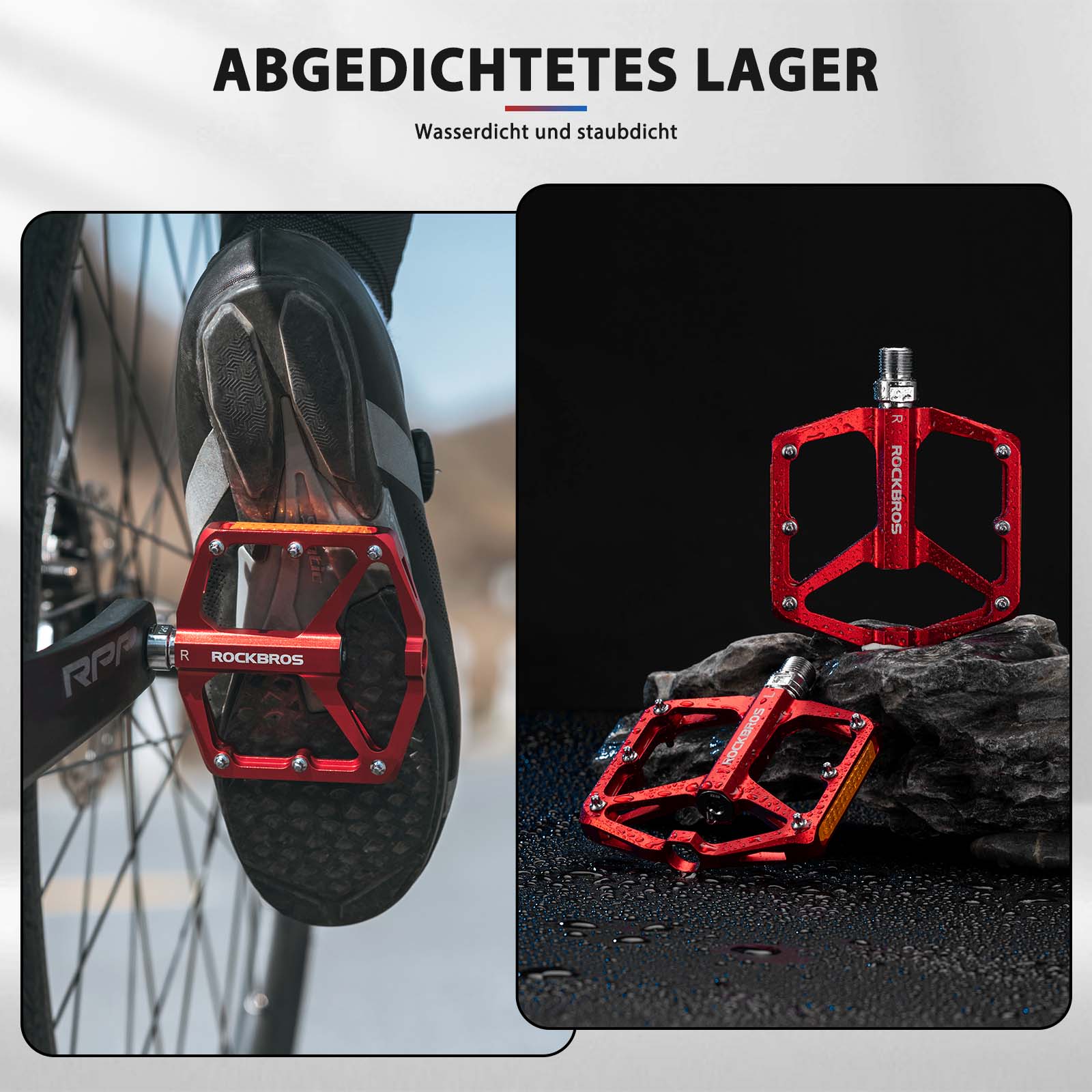 ROCKBROS Fahrradpedale mit Reflektoren aus Aluminiumlegierung 9/16 Zoll Rot