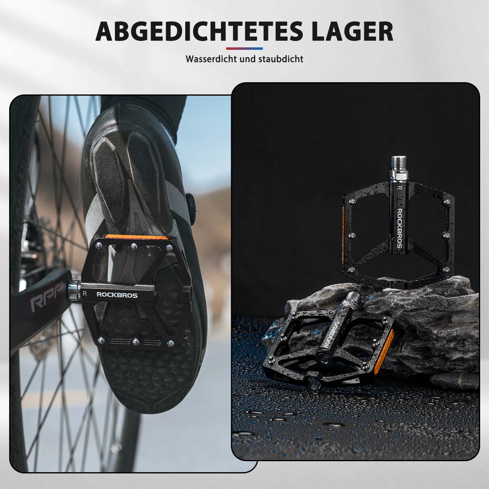ROCKBROS Fahrradpedale mit Reflektoren aus Aluminiumlegierung 9/16 Zoll Schwarz
