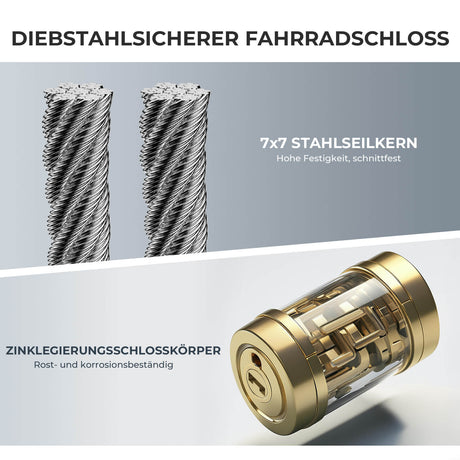 ROCKBROS Fahrradschloss – 110 cm Länge, 11 mm Stärke