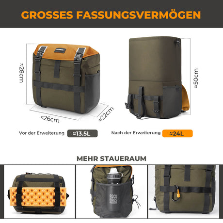 ROCKBROS Fahrradtasche Lenkertasche – 13,5–24 L Volumen
