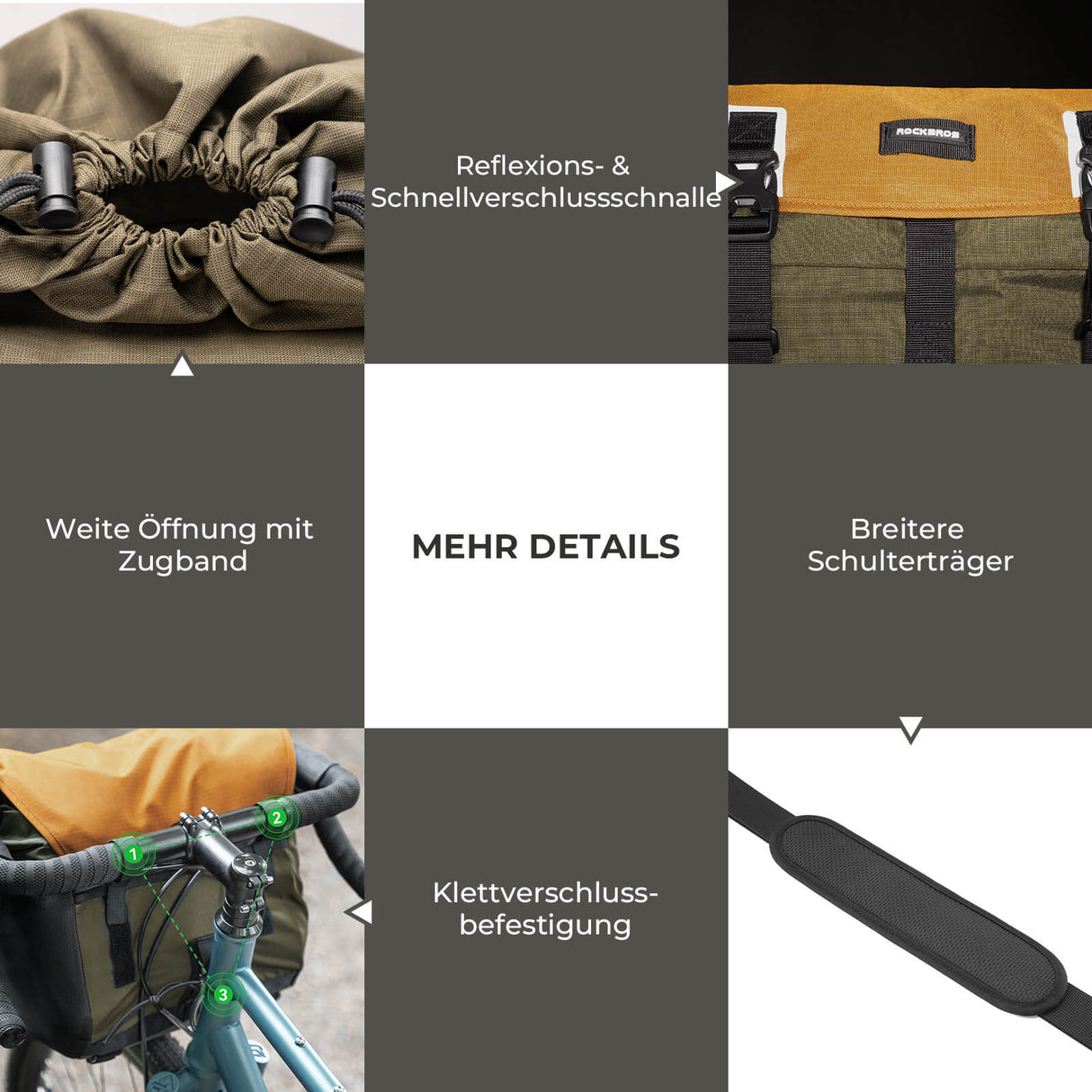 ROCKBROS Fahrradtasche Lenkertasche – 13,5–24 L Volumen