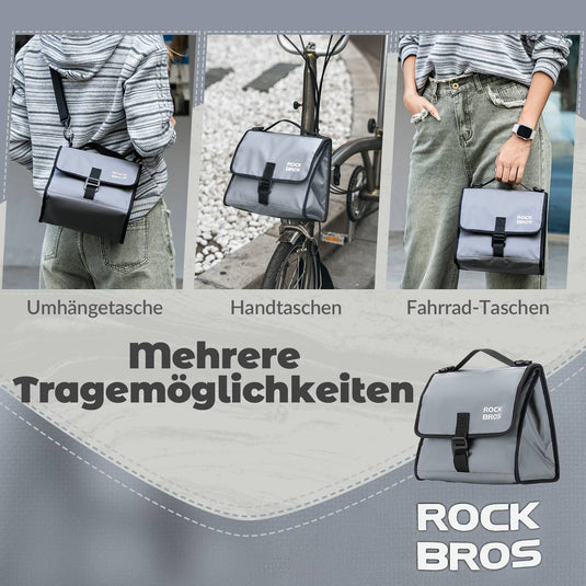 ROCKBROS Fahrradtasche Lenkertasche Fronttasche mit Schultergurt Grau