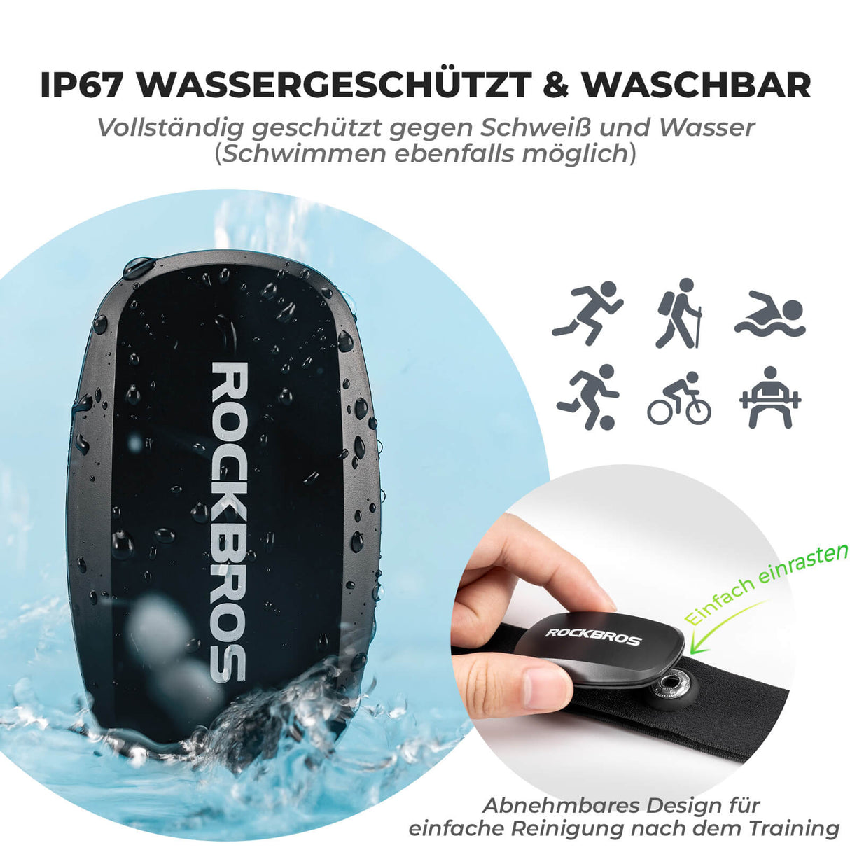 ROCKBROS IP67 Wasserdichter Brustgurt – Bluetooth/Ant+​