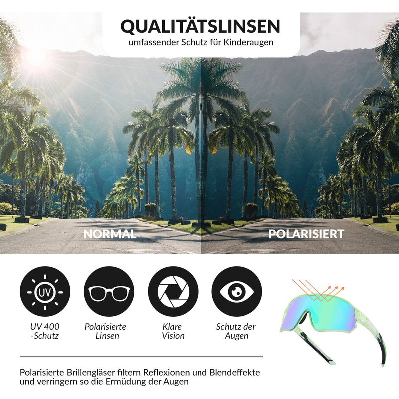 Cargue la imagen en el visor de la galería, ROCKBROS Kinder Fahrradbrille UV400-Schutz Polarisierte Sonnenbrille Transparent Grün
