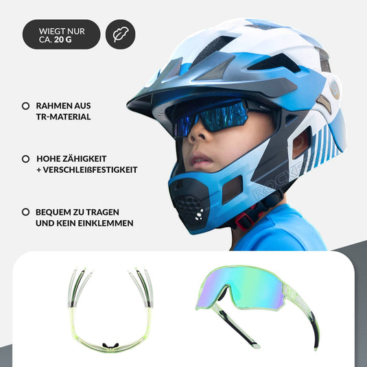 ROCKBROS Kinder Fahrradbrille UV400-Schutz Polarisierte Sonnenbrille Transparent Grün