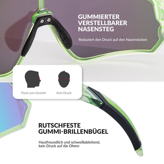 ROCKBROS Kinder Fahrradbrille UV400-Schutz Polarisierte Sonnenbrille Transparent Grün