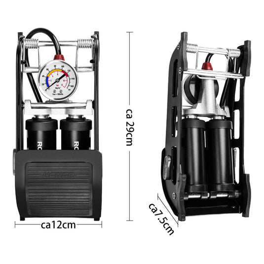 Fußpumpe mit Doppelzylinder und Manometer Test SEHR GUT – 10 Jahre