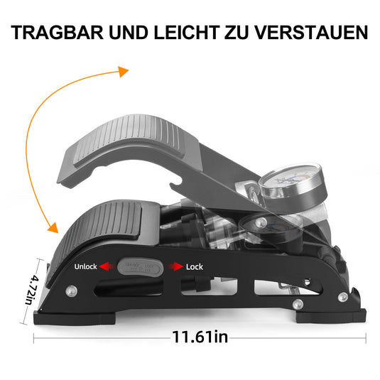 AGT Fußpumpe: Hochleistungs-Fußluftpumpe, Doppel-Stahlzylinder, Manometer  bis 7 bar (Fußluftpumpe Fahrrad)