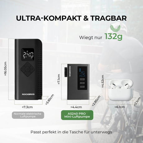 ROCKBROS MINI Elektrische Fahrradpumpe AS240 Pro – Tragbare Kraft für unterwegs!​