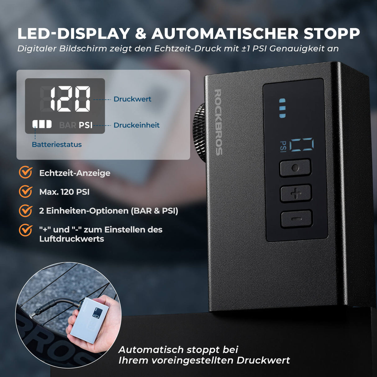 ROCKBROS MINI Elektrische Fahrradpumpe AS240 Pro – Tragbare Kraft für unterwegs!​