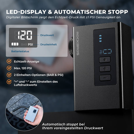 ROCKBROS MINI Elektrische Fahrradpumpe AS240 Pro – Tragbare Kraft für unterwegs!​