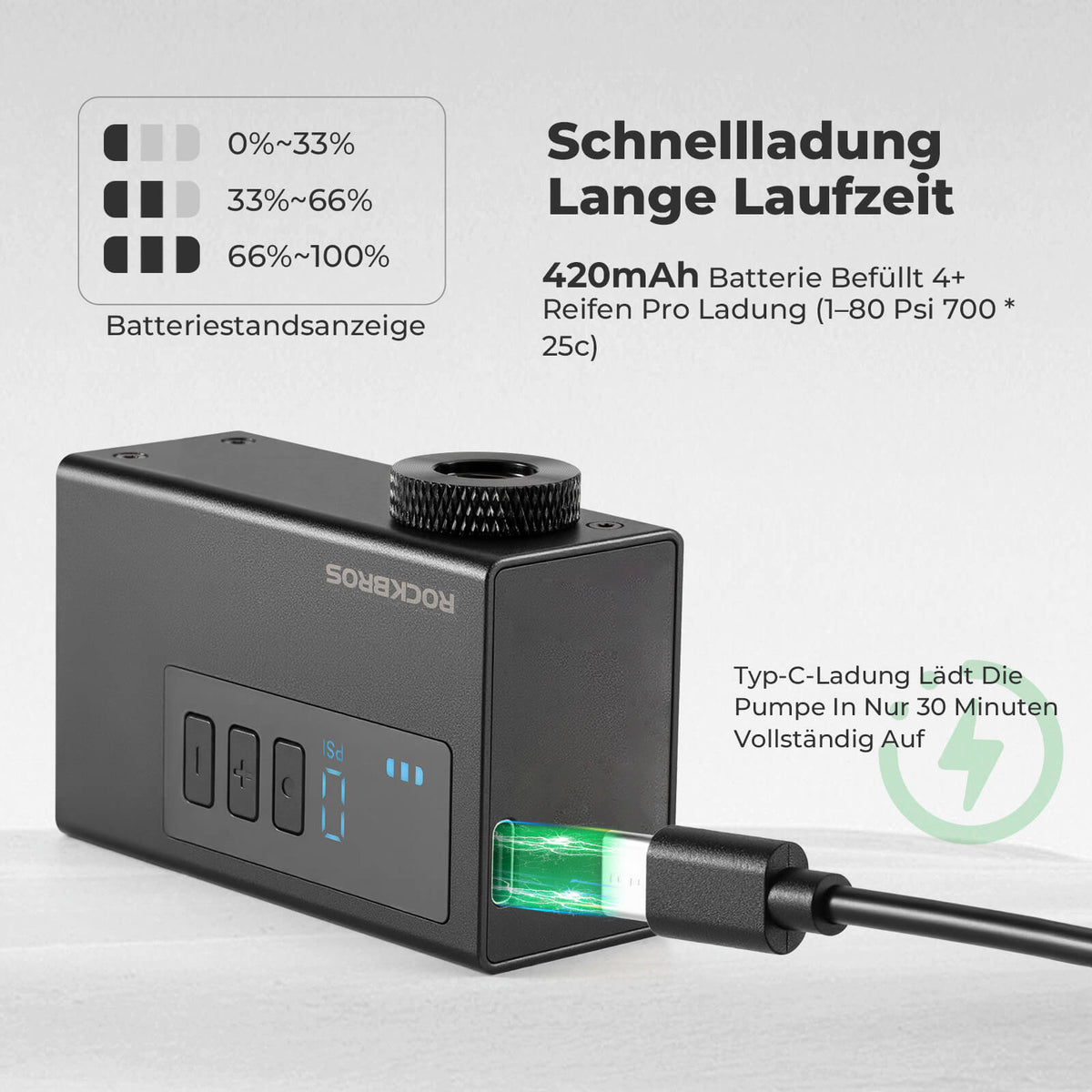 ROCKBROS MINI Elektrische Fahrradpumpe Tragbar AS240 Pro – ROCKBROS-DE