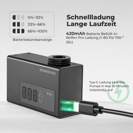 ROCKBROS MINI Elektrische Fahrradpumpe AS240 Pro – Tragbare Kraft für unterwegs!​