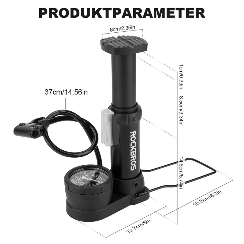 ROCKBROS Mini Fußpumpen Luftpumpe mit Manometer