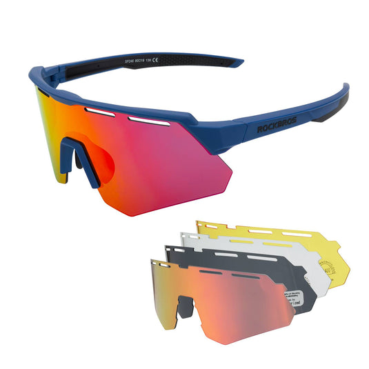 ROCKBROS Polarisierte Fahrradbrille mit 4 Wechselgläser Blau