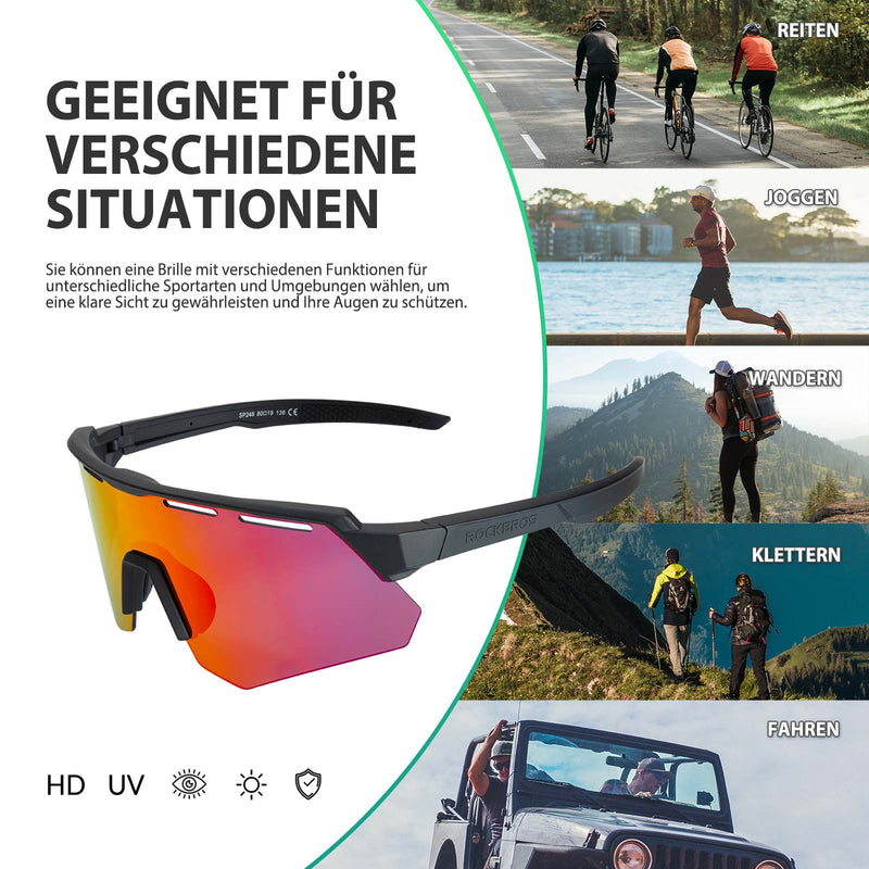 Cargue la imagen en el visor de la galería, ROCKBROS Polarisierte Fahrradbrille mit 4 Wechselgläser Schwarz
