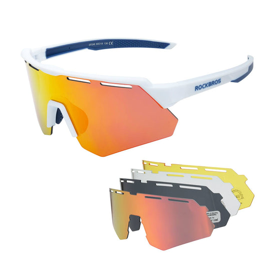 ROCKBROS Polarisierte Fahrradbrille mit 4 Wechselgläser Weiß