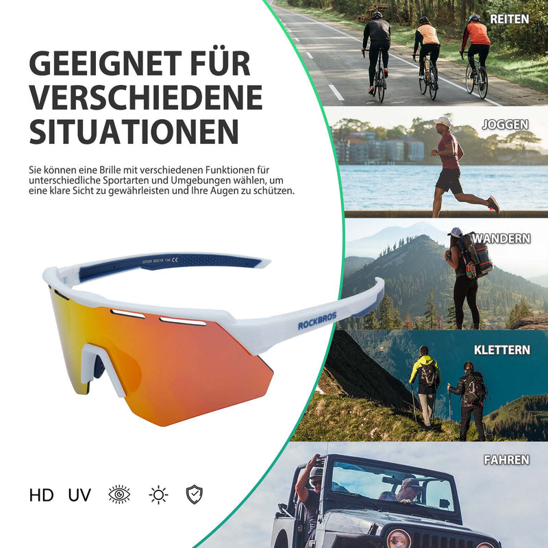 Cargue la imagen en el visor de la galería, ROCKBROS Polarisierte Fahrradbrille mit 4 Wechselgläser Weiß
