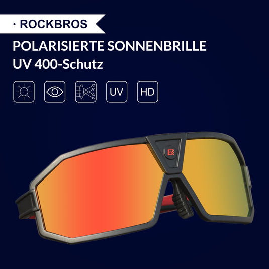 ROCKBROS Polarisierte Sonnenbrille Fahrradbrille Unisex Schwarz-Rot