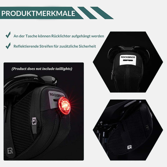ROCKBROS Satteltasche für MTB Rennrad Werkzeugtasche mit Rücklichthalter