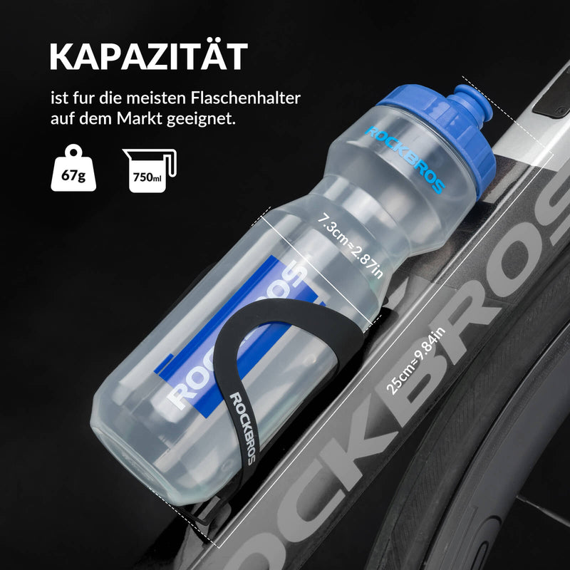 Load image into Gallery viewer, ROCKBROS Sport Trinkflasche 750ml Fahrrad Wasserflasche BPA-Frei Blau transparent
