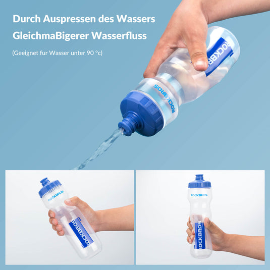 ROCKBROS Sport Trinkflasche 750ml Fahrrad Wasserflasche BPA-Frei Blau transparent