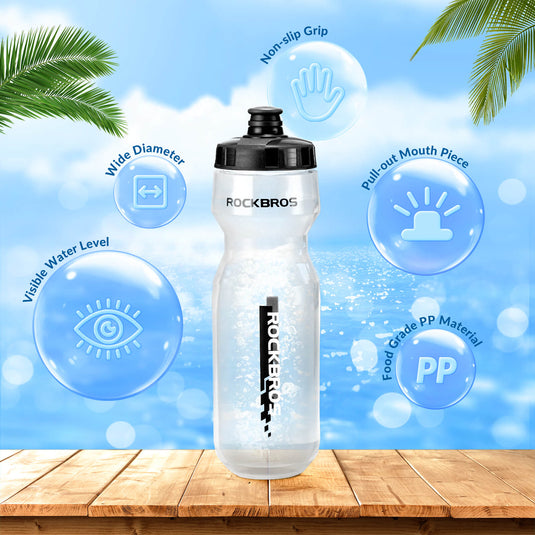 ROCKBROS Sport Trinkflasche 750ml Fahrrad Wasserflasche BPA-Frei Schwarz transparent