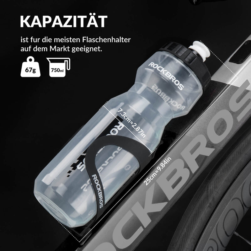 Laden Sie das Bild in Galerie -Viewer, ROCKBROS Sport Trinkflasche 750ml Fahrrad Wasserflasche BPA-Frei Schwarz transparent
