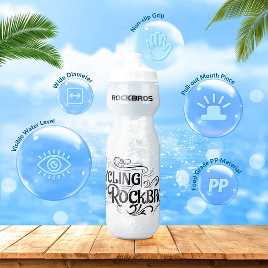 ROCKBROS Sport Trinkflasche 750ml Fahrrad Wasserflasche BPA-Frei Weiß durchscheinend
