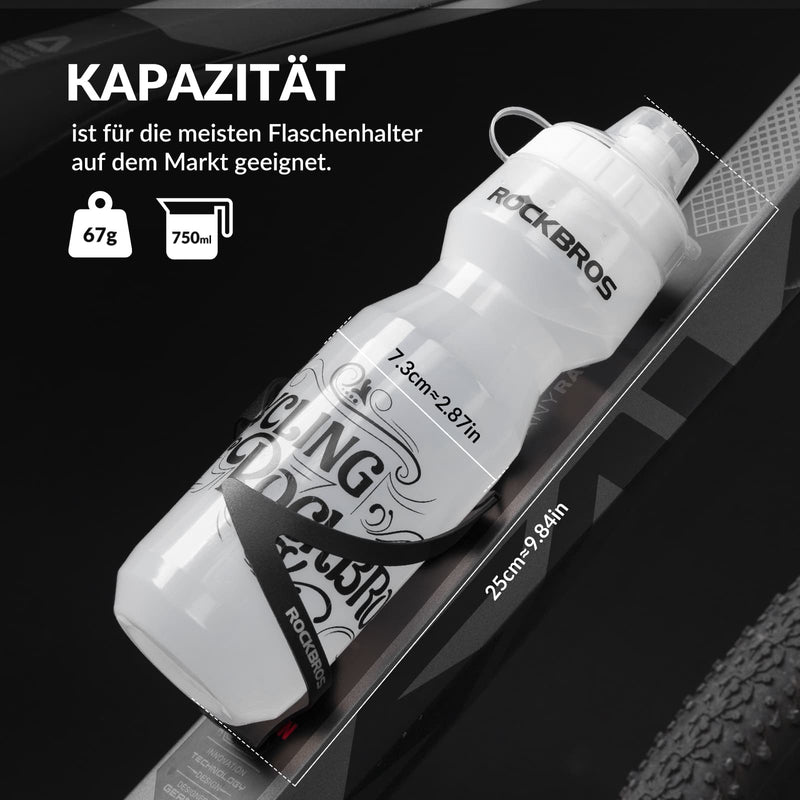 Load image into Gallery viewer, ROCKBROS Sport Trinkflasche 750ml Fahrrad Wasserflasche BPA-Frei Weiß durchscheinend
