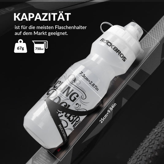 ROCKBROS Sport Trinkflasche 750ml Fahrrad Wasserflasche BPA-Frei Weiß durchscheinend