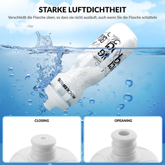 ROCKBROS Sport Trinkflasche 750ml Fahrrad Wasserflasche BPA-Frei Weiß transparent