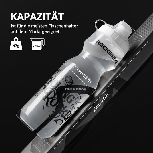 ROCKBROS Sport Trinkflasche 750ml Fahrrad Wasserflasche BPA-Frei Weiß transparent