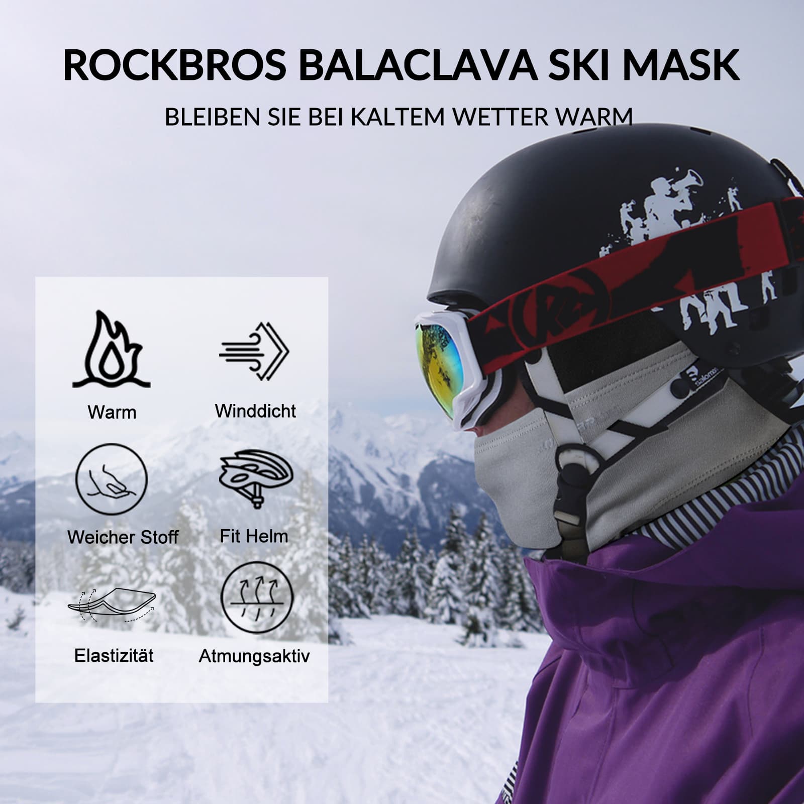 ROCKBROS Sturmhaube Herbst Winter Balaclava für Outdoorsports Unisex Hellgrau