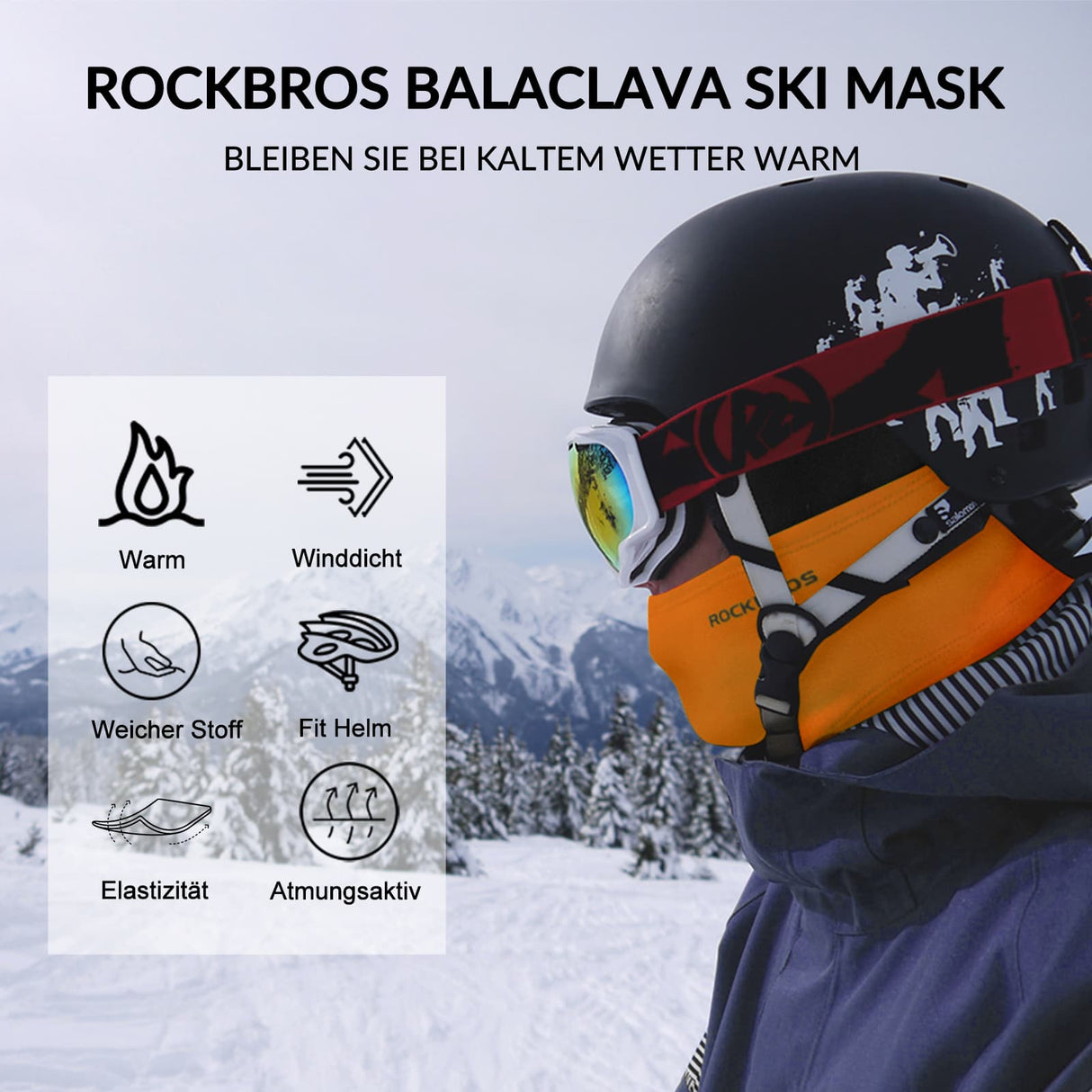 ROCKBROS Sturmhaube Herbst Winter Balaclava für Outdoorsports Unisex Orange