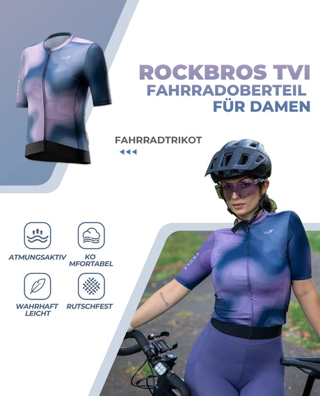 ROCKBROS TVI Damen Kurzarm-Radtrikot Sommer Schnelltrocknend mit 3 Taschen