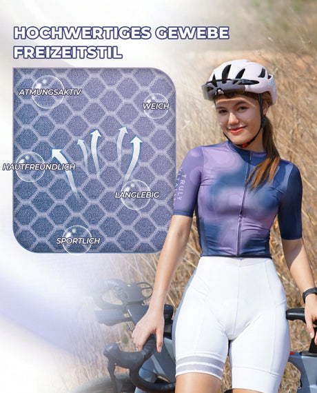 ROCKBROS TVI Damen Kurzarm-Radtrikot Sommer Schnelltrocknend mit 3 Taschen