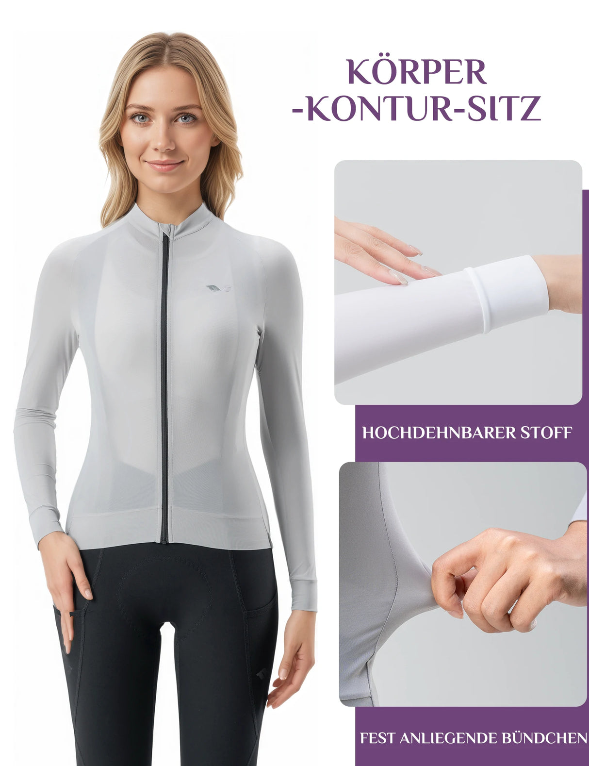 ROCKBROS TVI Damen Langarm-Radtrikot Fahrrad Jersey für MTB & Rennrad-Grau