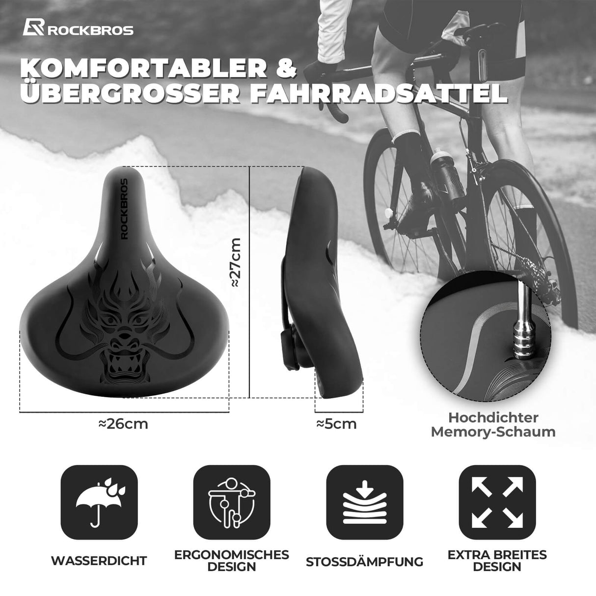 ROCKBROS wasserdichter Fahrradsattel mit stylischem Aufdruck, komfortabel und langlebig