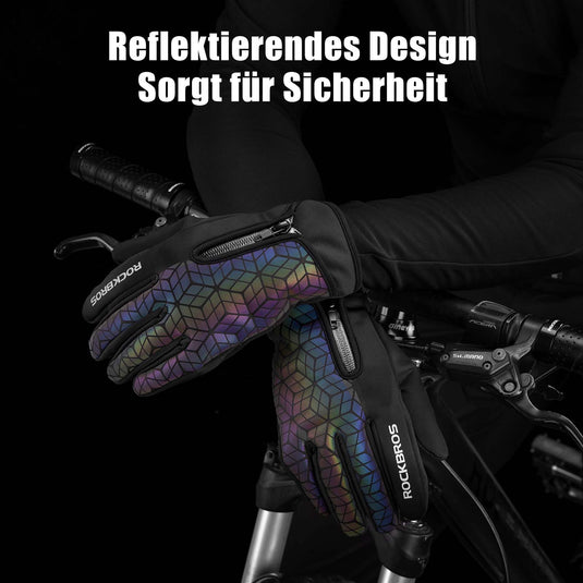 ROCKBROS Winter Fahrradhandschuhe Warm für Fahrrad Laufen Fitness Unisex Schwarz-bunt