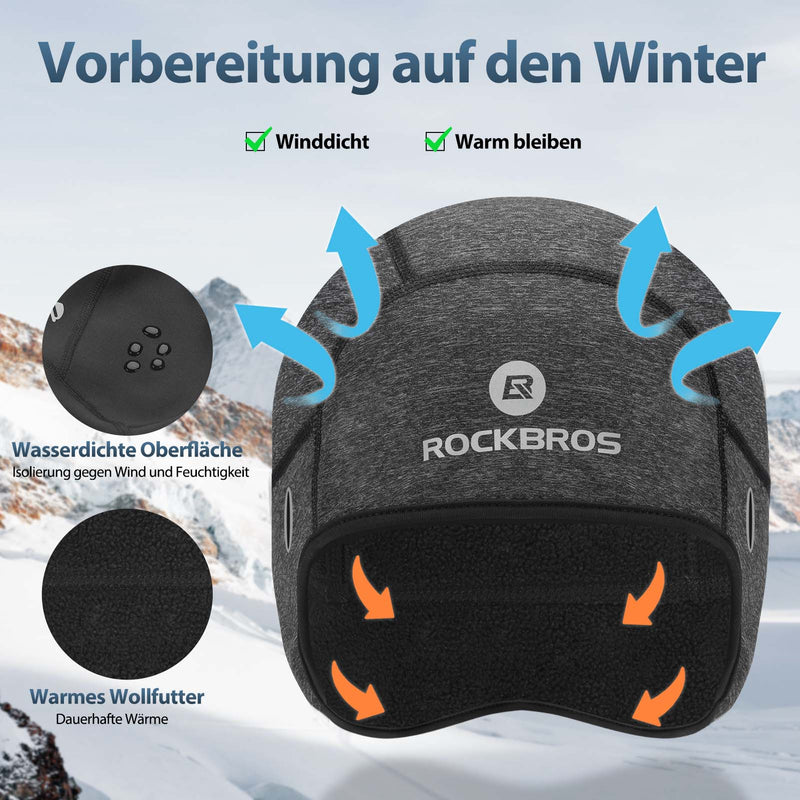 Cargue la imagen en el visor de la galería, ROCKBROS Winter Fahrradkappe Winddicht Helmmütze mit Brillenlöcher Grau
