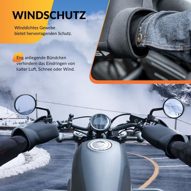 Cargue la imagen en el visor de la galería, ROCKBROS Winter Lenkerstulpen Winddicht Motorrad Handschuhe Schwarz
