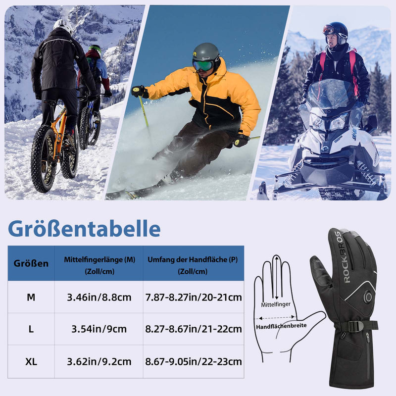 Laden Sie das Bild in Galerie -Viewer, ROCKBROS Winter Skihandschuhe Wiederaufladbare Beheizte Handschuhe Schwarz

