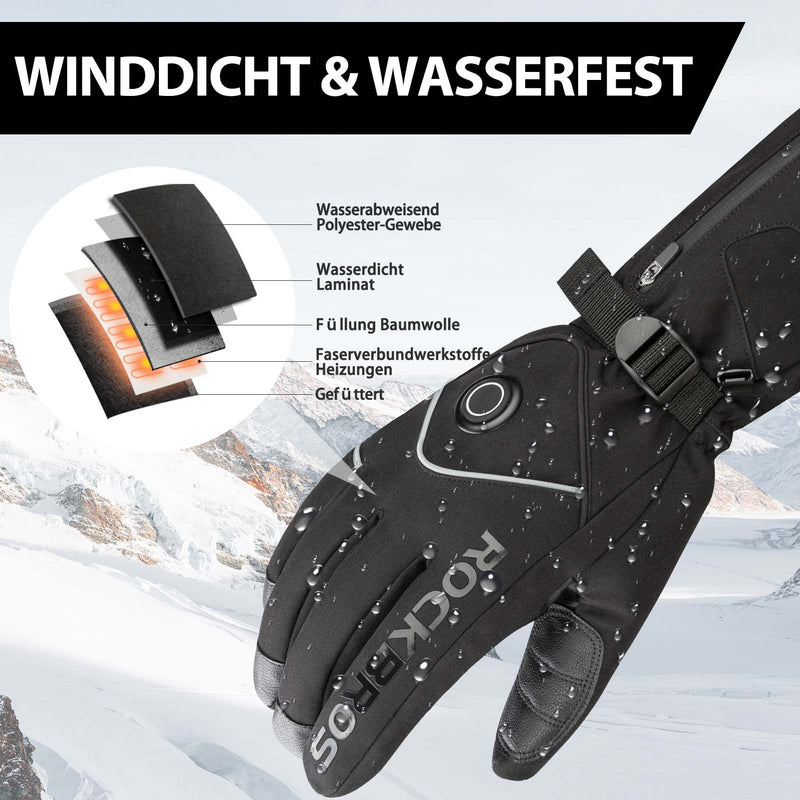 Laden Sie das Bild in Galerie -Viewer, ROCKBROS Winter Skihandschuhe Wiederaufladbare Beheizte Handschuhe Schwarz
