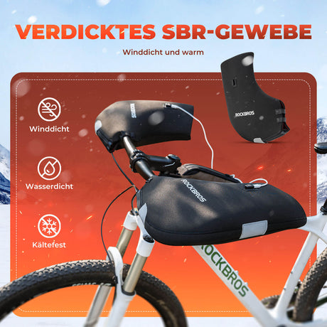 ROCKBROS beheizte und winddichte Fahrrad Lenkerstulpen, wiederaufladbare Handschuhe für Winterfahrten