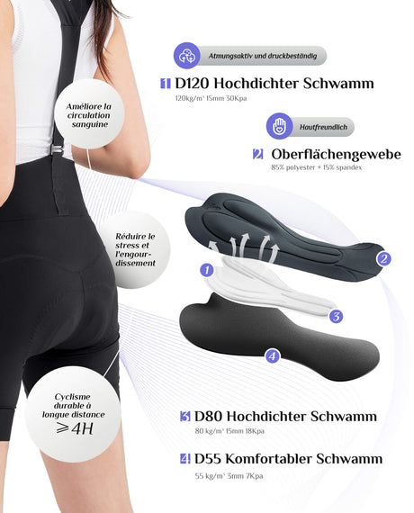 ROCKBROS Damen Fahrradhose, kurz und mit abnehmbaren Trägern, ideal für Radsport und komfortables Fahren