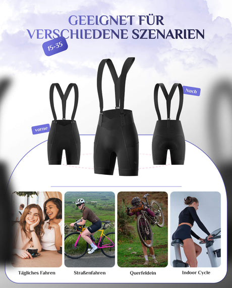 ROCKBROS Damen Fahrradhose, kurz und mit abnehmbaren Trägern, ideal für Radsport und komfortables Fahren