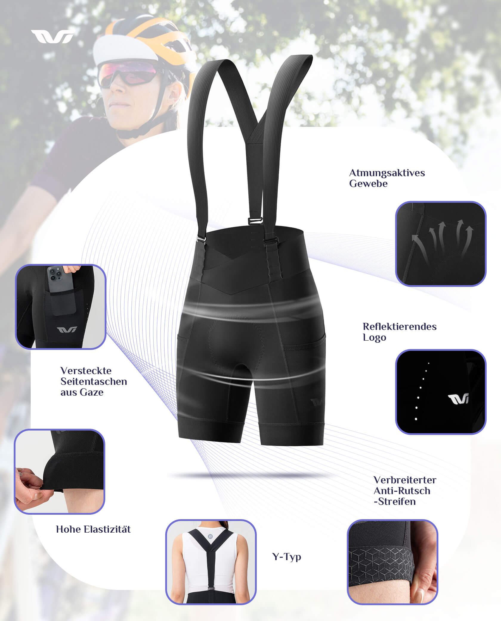ROCKBROS TVI cycling shorts women with removable short cycling bib
