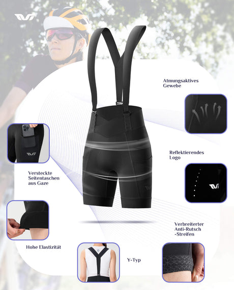 ROCKBROS Damen Fahrradhose, kurz und mit abnehmbaren Trägern, ideal für Radsport und komfortables Fahren