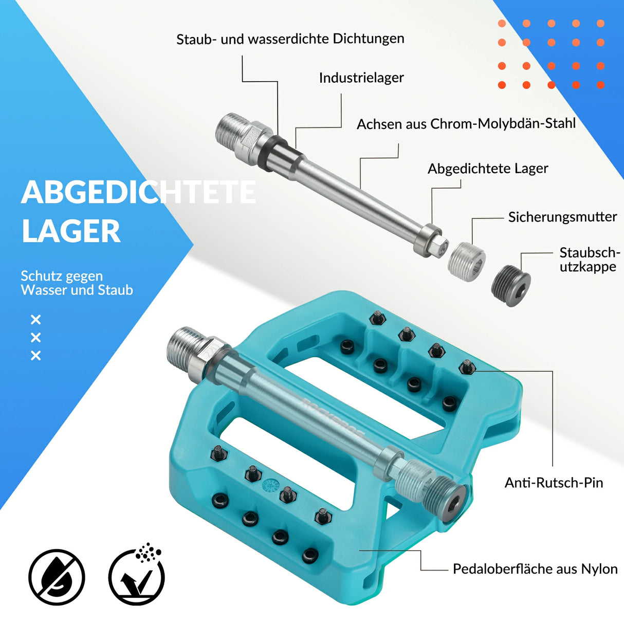 ROCKBROS Fahrradpedale 9/16 Zoll, Mountainbike Pedale aus Nylonfaser